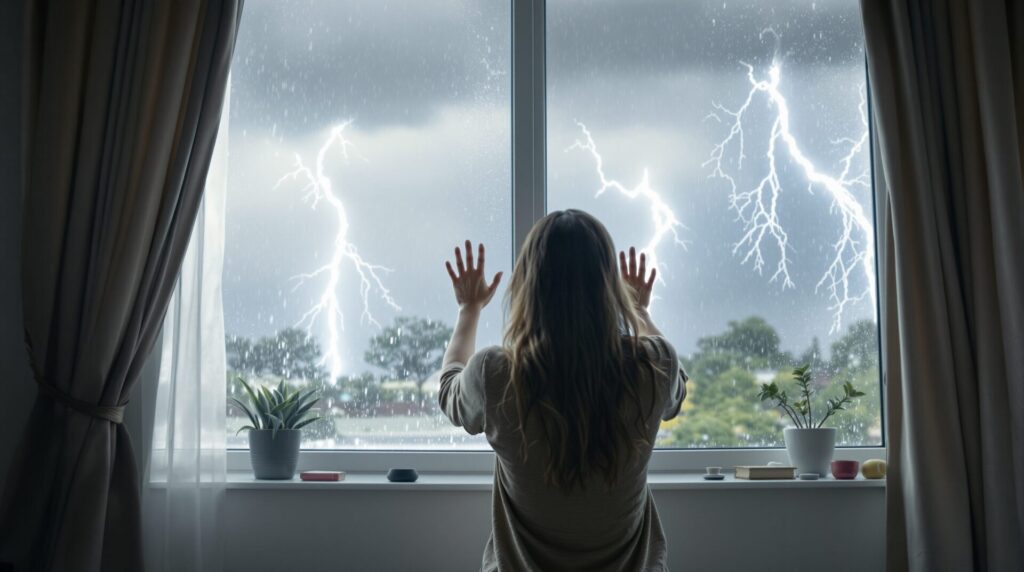 orage et fenetre ouverte