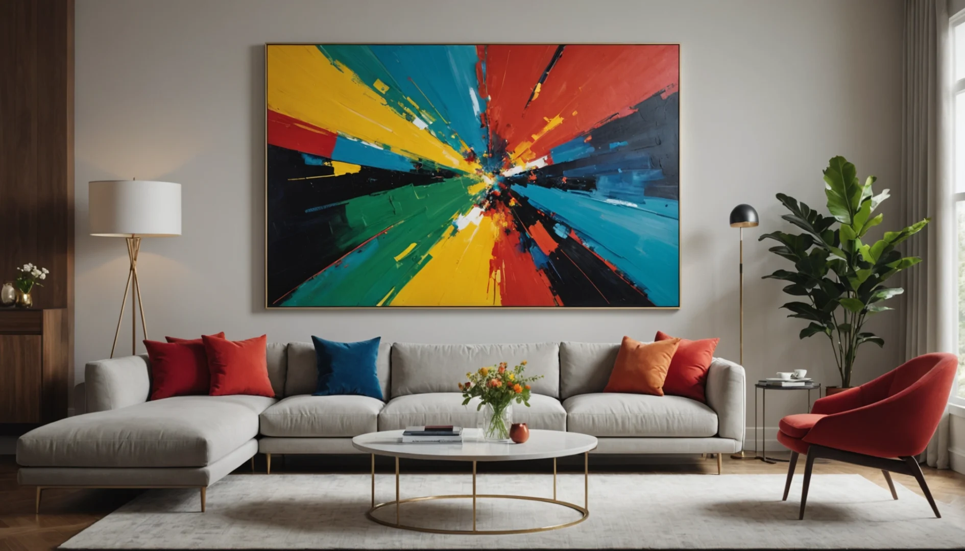 grand tableau au-dessus du canapé