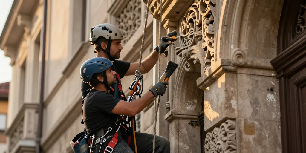Comment est née la technique de restauration sur corde pour les bâtiments ?