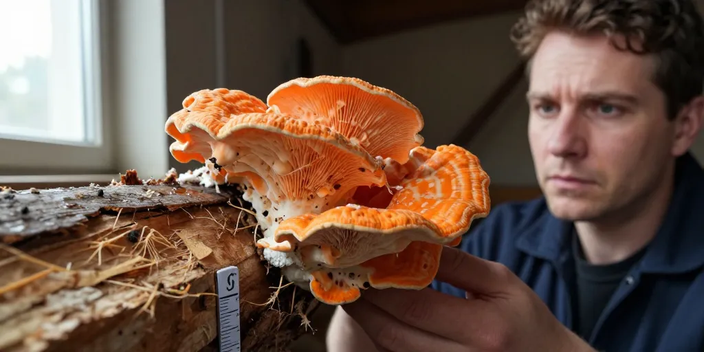 champignon orange sur bois mort