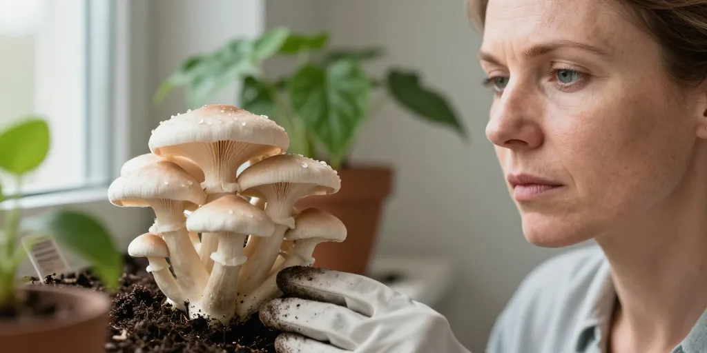 champignons dans la terre d'une plante verte