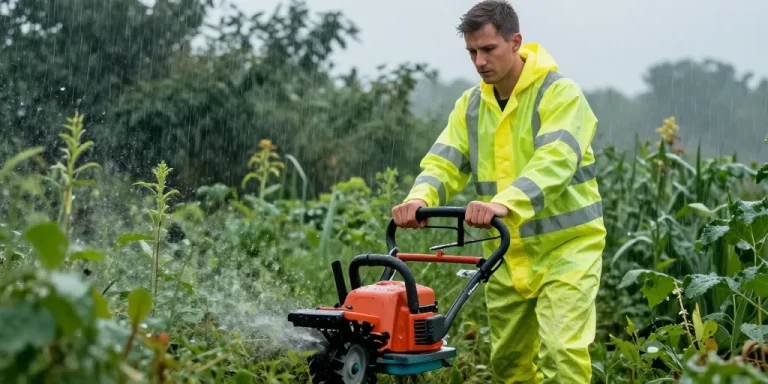 débroussailler sous la pluie