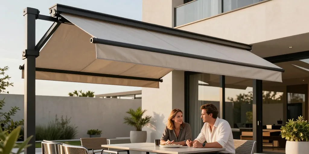 Store banne design : l’esthétique qui redéfinit votre terrasse en 2025